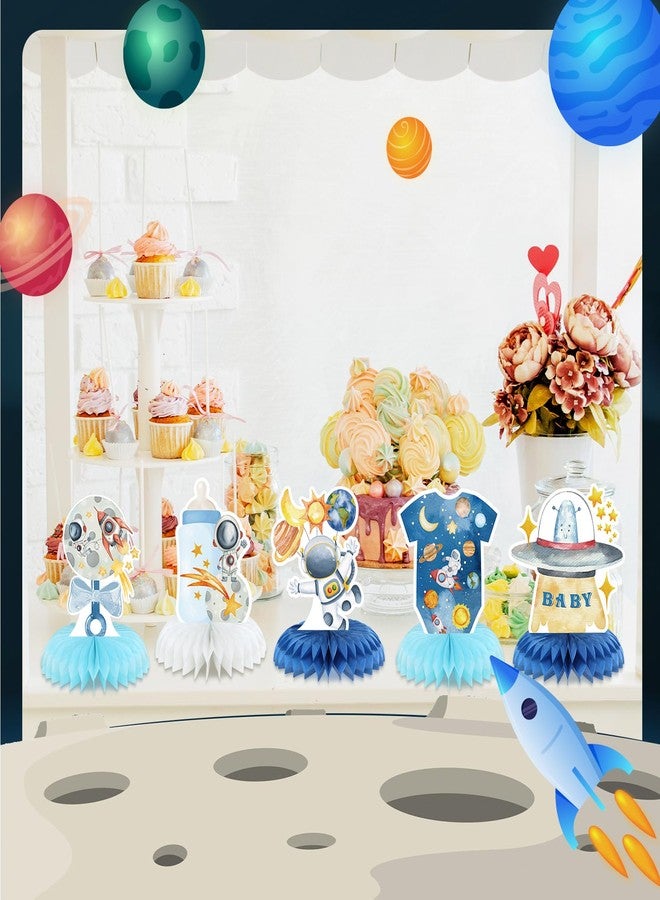 Moinchore 12 Pcs Outer Space Baby Boy Shower Decorations Welcome It's a Boy Baby Shower Honeycomb Centerpieces Blue Astronaut Rocket Bottle Planet Table Topper Table Decoration for Birthday Party Favors - Image 5